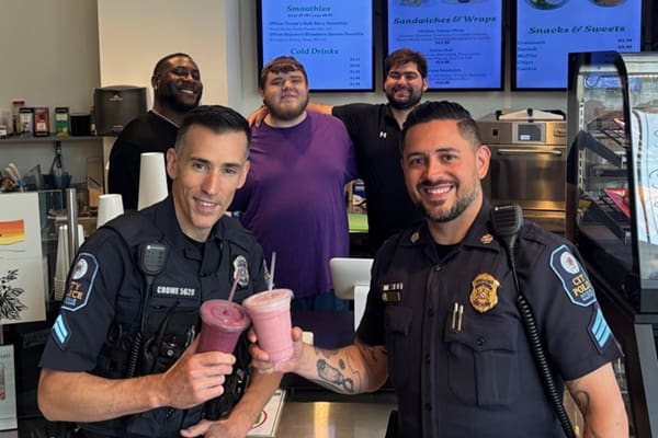 Corporal Ronnie Crowe and Sergeant Javier Baquero at Main Street's Soulfull Cafe
