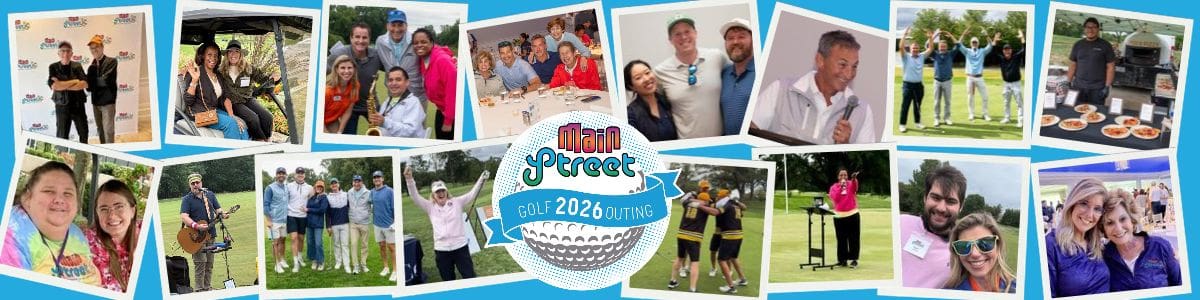 golf 2026 banner webpage Collage of photos from Main Street's 2026 Golf Outing